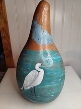 Large Hand painted Crane On Gourd 16"