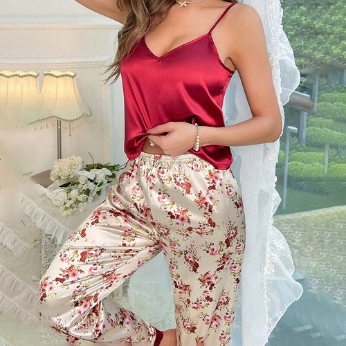 Women Silk Satin Pajamas Pj Cami Vest Set Soft Nightwear Sleepwear Sexy Lingerie - Picture 110 of 130