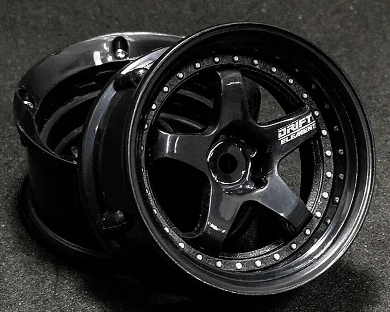 DS Racing 1/10 5 SPOKE RIMS Adjustable Offset BLACK / BLACK-2PCS #DE-006