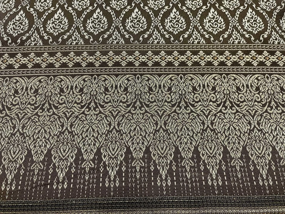 Vestido de novia de tela tradicional de seda tailandesa marrón y dorado patrón damasco 40' cortina Foto 2 de 4