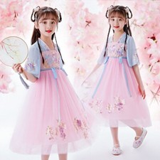 Girl Floral Dress Embroidered Mesh Retro Wear Ancient Costume Chinese Hanfu Cute