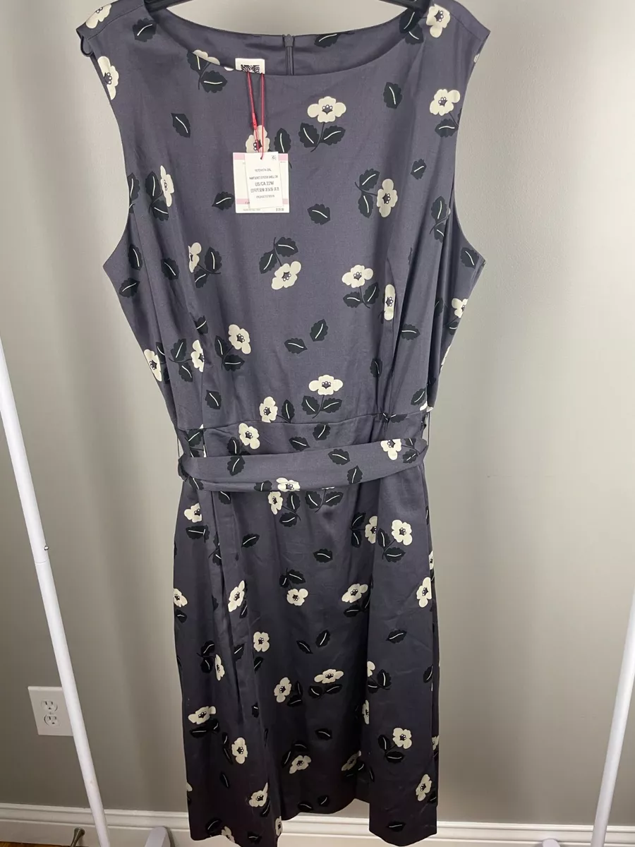 Anne Klein Grey with Flower Long Length with Waist Tie Dress Plus Size 20 22X