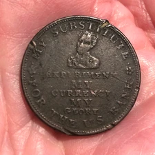1834 Hard Times Token "My Currency My Glory" "Down w/ the Bank" - F (Fine)
