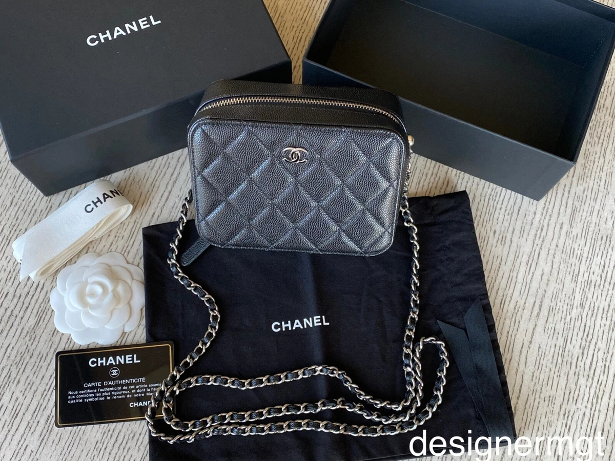 NIB 100%AUTH CHANEL 22C Black Caviar Leather Mini Vanity Handle