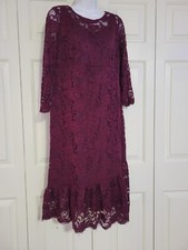 INGRID ISABEL MATERNITY 3/4 SLEEVE FLOUNCE HEM LACE DRESS PLUM SIZE M 128
