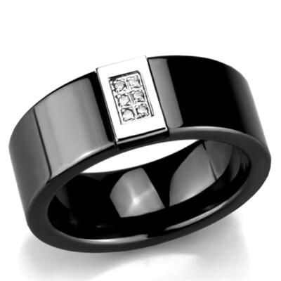 Keramik Ring schwarz Pave Band 8mm Zirkonia Edelstahl