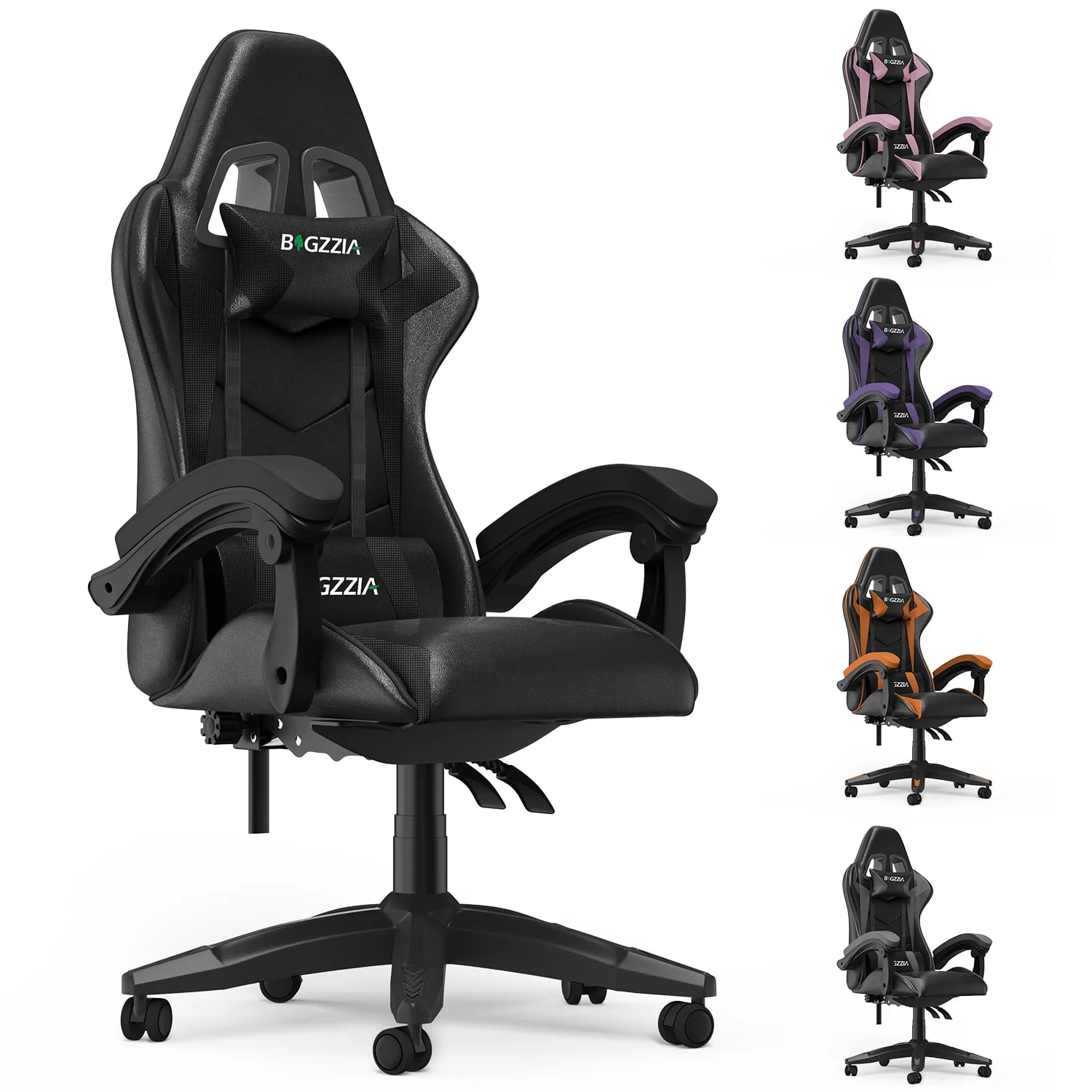 Ergonomic Gaming Chair  PU Leather, Adjustable, Reclining, Lumbar Support-image