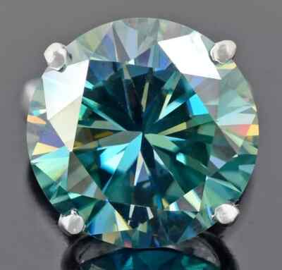 RARE 25.00 Ct Blue Treated Diamond Round Cut Solitaire Ring 925 Silver Ring