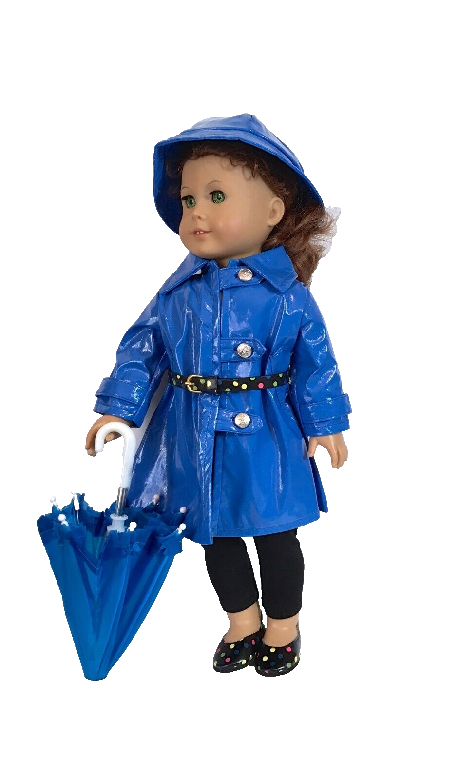 18-Inch Doll Blue Raincoat Set with Hat & Belt for American Girl-image