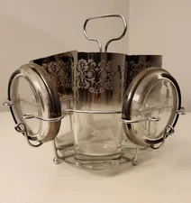 Vintage Chrome Cocktail Caddy Set w/ 4 Highball Glasses & Coasters