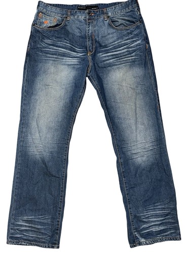 Y2k RocaWear Baggy Jeans Mens 38x35 Dark Wash Embroidered Vintage - 第 2/9 張圖片