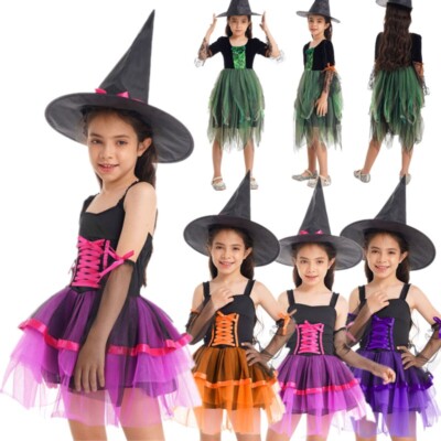Girl Halloween Witch Fancy Dress Up Costume Tulle Dress Witch
