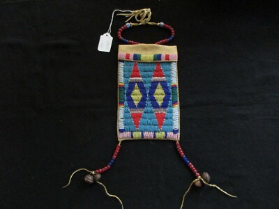 NATIVE AMERICAN BEADED  LEATHER TOBACCO BAG, SOUTH DAKOTA POUCH,  SD-0826*05767