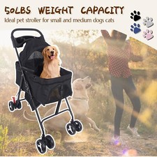 Black Pet Dog Stroller Foldable Travel Carrier Portable Cat Cage w/Cup Holder