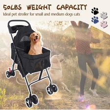 Black Pet Dog Stroller Foldable Travel Carrier Portable Cat Cage w/Cup Holder