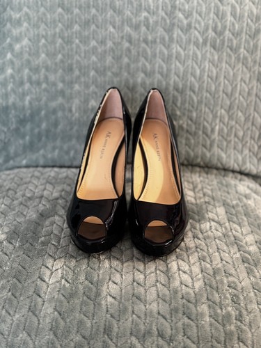 Anne Klein Shoe Womens 8M Patent Leather Heel Navy Blue Peep Toe Stilleto Sexy