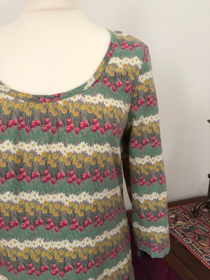 Seasalt Dress Valentine Tunic Pockets Green Pink Floral Size 10 VGC