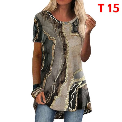 Women Plus Size Tunic Long Tops Blouse Summer Ethnic Printed Pullover Tee Shirts - Picture 19 of 77