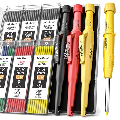 Nicpro 3 Pack Carpenter Pencil with Sharpener & Cap, Mechanical Carpenter with -