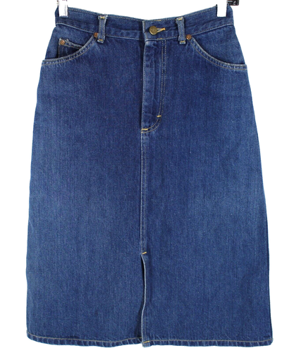 Vintage Lee Jean Skirt Womens Size 7 R Blue Midi A Line Denim Western USA