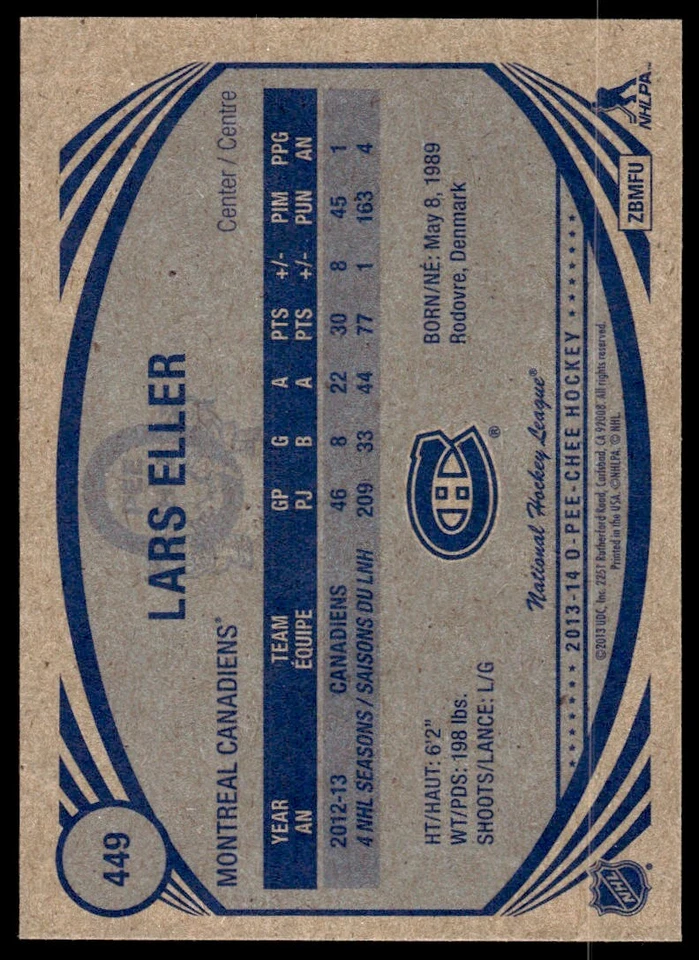 2013-14 O-Pee-Chee Retro Lars Eller Montreal Canadiens #449 R140 - Image 2 of 2