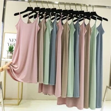 Women Sleeveless Modal Cotton Nightgown Sling Sleep Dress Casual Sleepwear