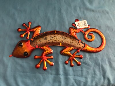 2 New Orange & Yellow Indoor Outdoor 15.5” Metal & Glass Lizards