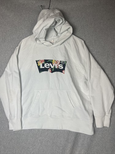 VTG Levi's Adults Sweatshirt Hoodie Size XL White Flowers Logo Cotton Blend