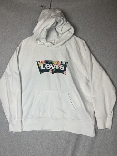 VTG Levi's Adults Sweatshirt Hoodie Size XL White Flowers Logo Cotton Blend - Picture 1 of 14