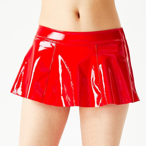 Women's Zipper Shiny Liquid Wet Look PVC Leather Pleated Flared Micro Mini Skirt - Picture 10 of 10