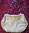 Sequined Handbag, Small Vintage, white good condition. silver tone clasp, white — photo 3