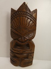 CARVED WOODEN VINTAGE TIKI STATUE TONGA TOTEM HAWAII TIKI BAR IDOL WALL PLAQUE