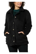 Nina Leonard Women's Collared Faux Sherpa Jacket Black