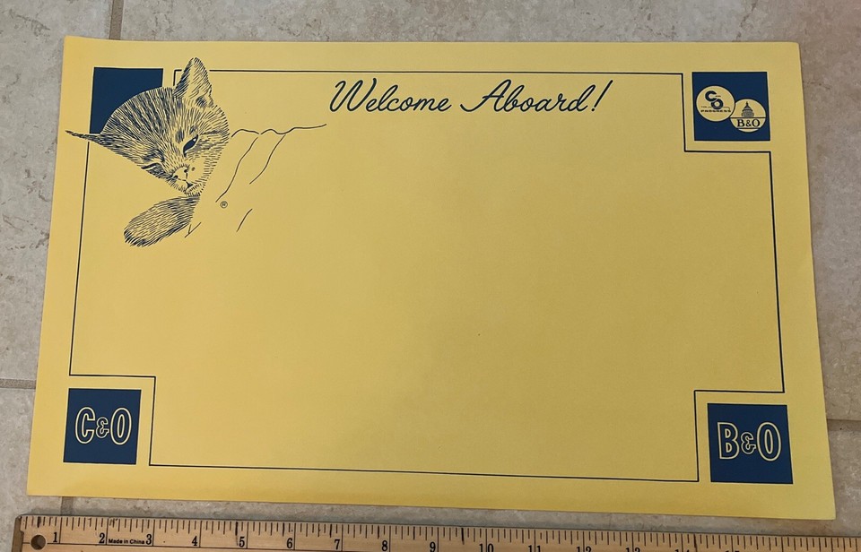 VTG 1960’s C&O RR / B&O RR Chessie Passenger Train Dining Car Placemat