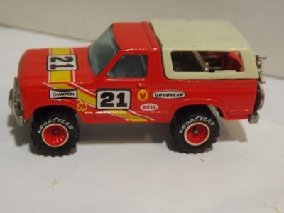 Hotweels Red Ford Bronco & Motorcycle Real Riders Goodyear Tires with Red Hubs
