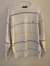 Vintage Classic NAUTICA Sweater sz XL Stripe White/Navy 100 Cotton