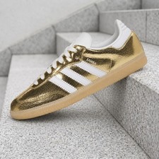 adidas Samba OG Gold Metallic Cracked Leather KI5719 Women's New