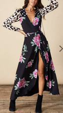 Dancing Leopard Jagger Rose Animal Spotty Print Wrap Around Maxi Dress - Size 6