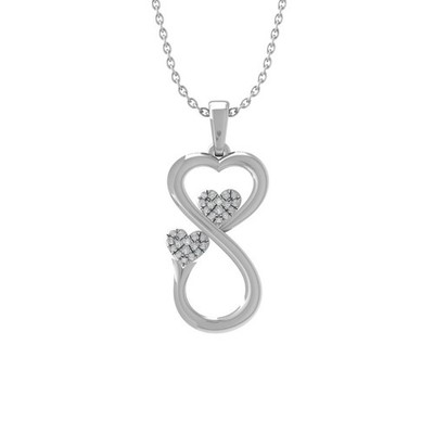 0,25 kt natürlicher Diamant Sterlingsilber Unendlichkeit Herz Anhänger Halskette 18 Zoll Kette