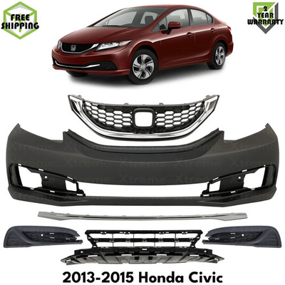 #ad Front Bumper Cover Paintable amp; Grille Assembly Kit For 2013 2015 Honda Civic $285.00
