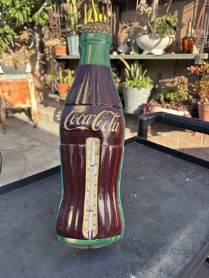 Vintage 1950s Coca Cola Tin Sign Thermometer Original Embossed Working