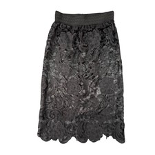Whimsigoth Women M Black Lace Midi Skirt Romantic Glam Sheer Floral Fairy Grunge