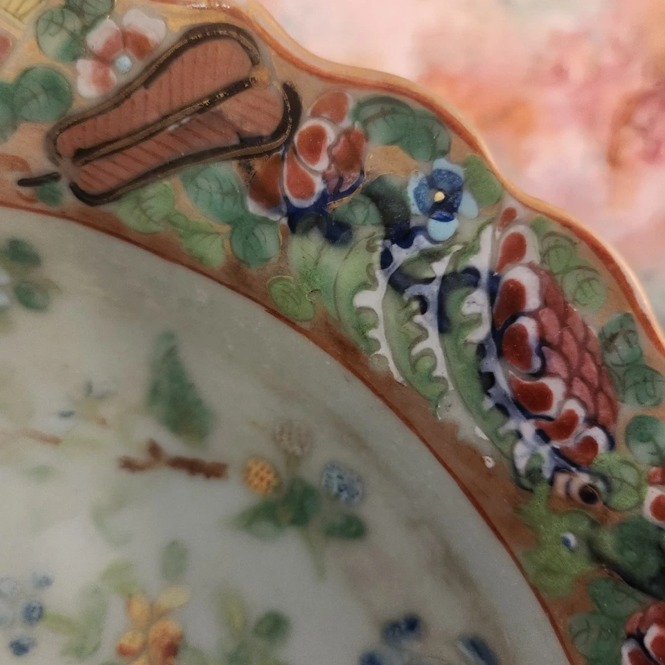 РЕДКАЯ великолепная антикварная тарелка с розовым медальоном ручной росписи - Изображение 4 из 4