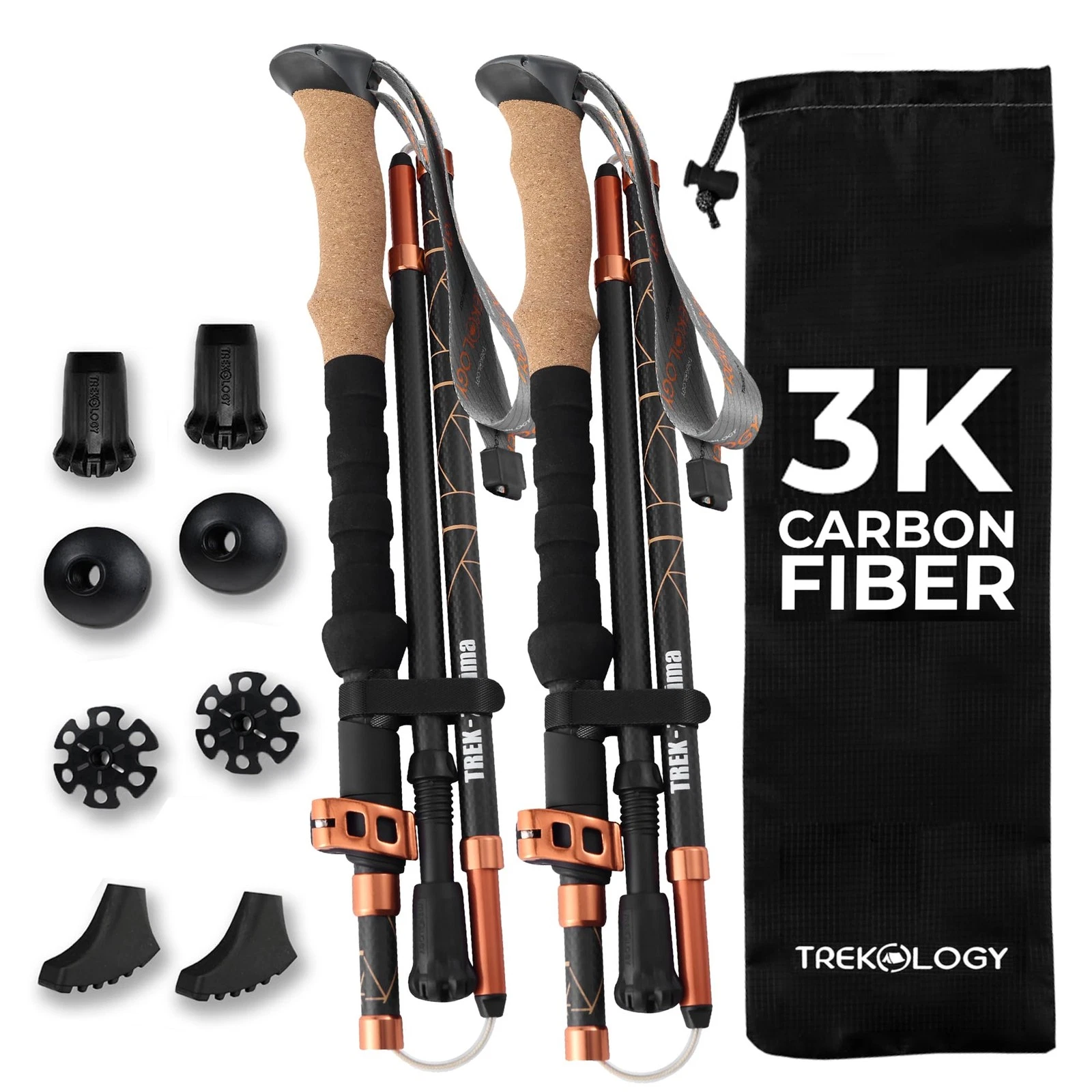 Trekology TREK-Z PRIMA 3K Carbon Trekking Poles 100-120cm Folding 2pc Walking