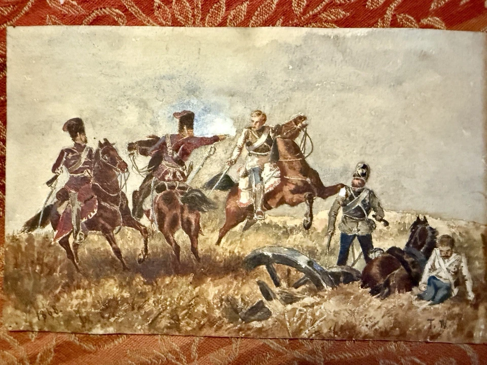 1868 Gouache Military Painting Napoleonic War Signed T.W. - Image 2 of 4