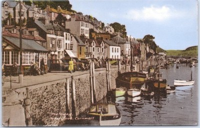 RPPC Vintage Postkarte malerischer Hafen der Kai West Looe Cornwall Bootfahren England