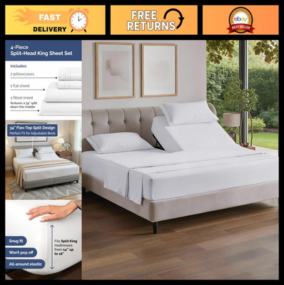 Flex Top Split Head King 4 Piece Sheet Set - Comfy Breathable & Cooling Bed Shee