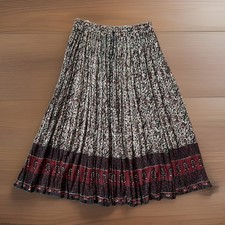 VTG COTTON EXPRESS L-XXL Boho Beige Black Maroon Pleated Maxi Skirt Drawstring