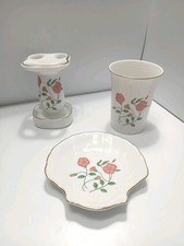 Vintage porcelain 4 slot toothbrush holder, Cup  Soap Dish Cottage Floral Chic