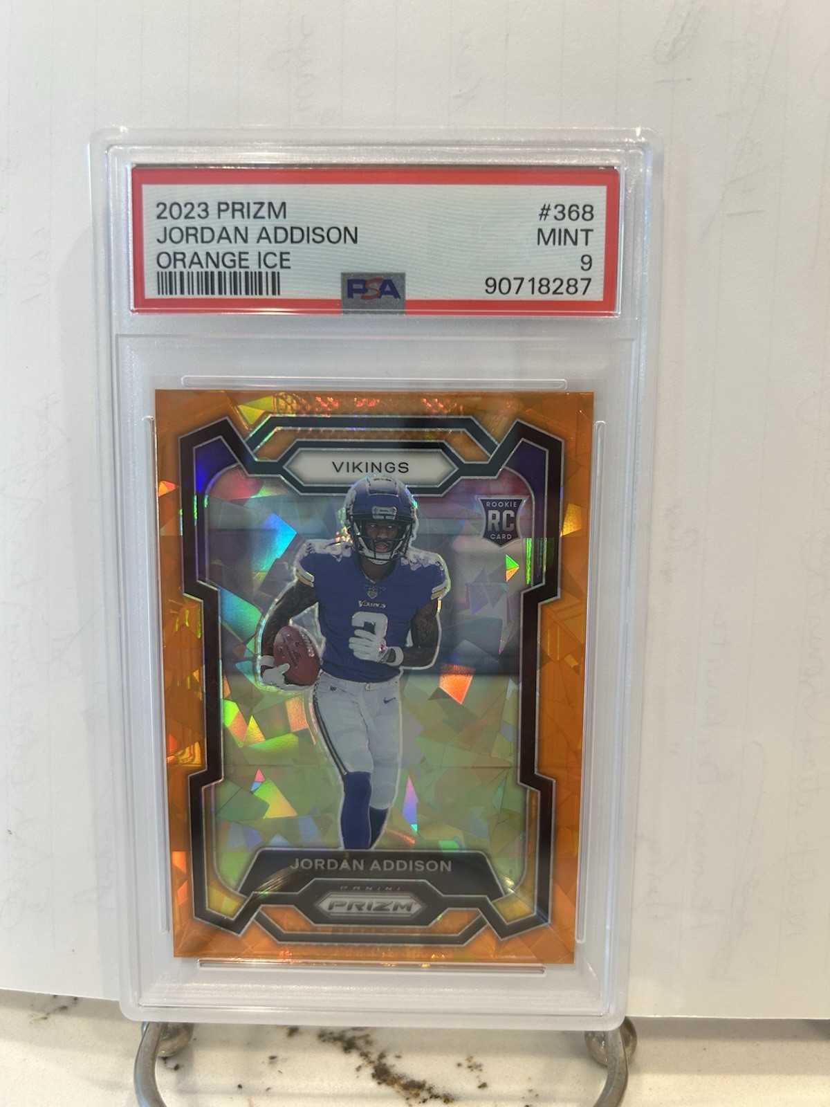 2023 panini prizm jordan addison 368 Rookie Orange Ice Psa 9 Mint RC